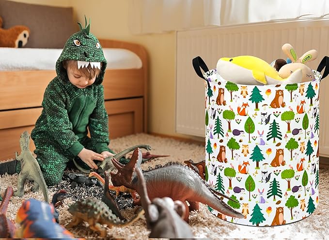 MAIZMZ Kids Animal Laundry Basket Nursery Hamper Storage Bins Gift Basket Clothes Organizer Toy Box Large Canvas Collapsible Chest for Home/Dorm/Kitchen/Pet/Office/Closet/Shelf/Room Decor