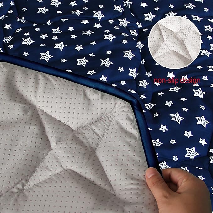 Playpen Mat 8 Panel Navy Fits for Regalo My Play Deluxe Extra Large Portable Play Yard, Non Slip Baby Octagon Playpen Mattress Pad, Navy Star Print Playard Pad