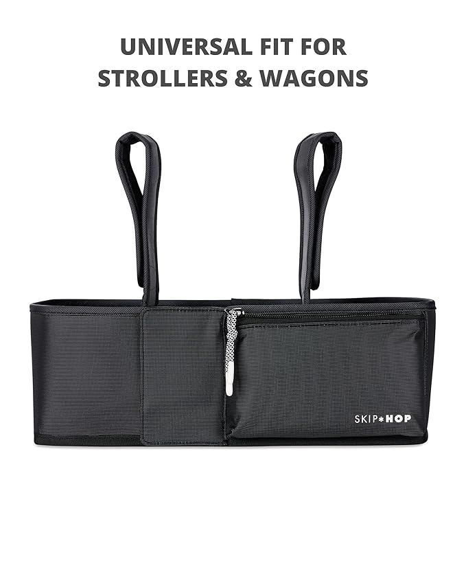 Skip Hop Ultimate Stroller Organizer Universal Fit with Adjustable Straps, Magnetic Flaps and Convertible Design That fits 40 oz. Tumblers, Black