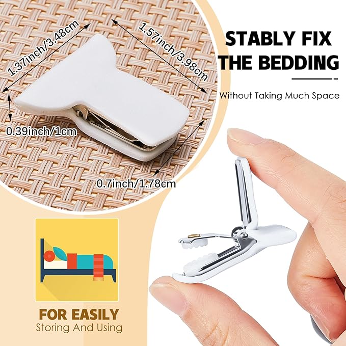 Patelai 12 Pieces Padded Comforter Clips White Duvet Clips Padded Blanket Fasteners to Secure Bedding for Preventing Comforters From Shifting Inside Duvet Cover Sweet Sleeping