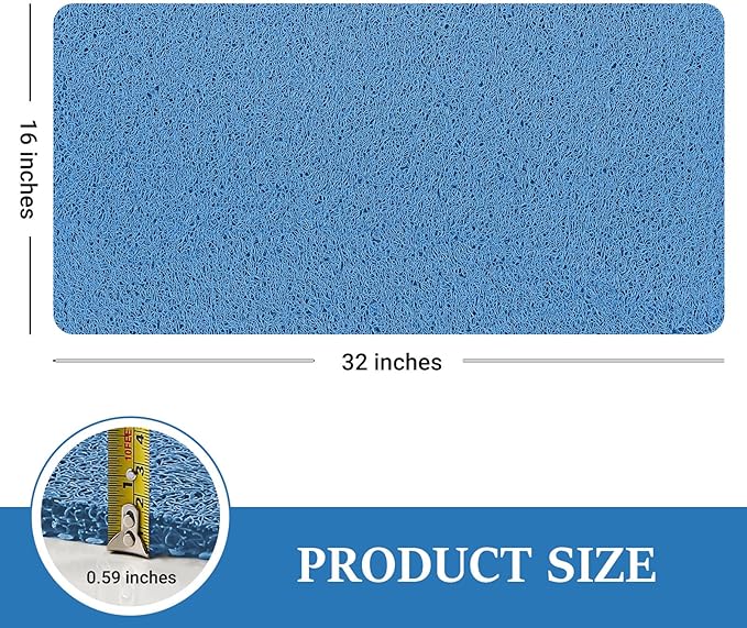 LuxStep Shower Mat Bathtub Mat,32x16 inch, Non-Slip Bath Mat with Drain, Quick Drying PVC Loofah Bathmat for Tub,Shower,Bathroom,Lake Blue