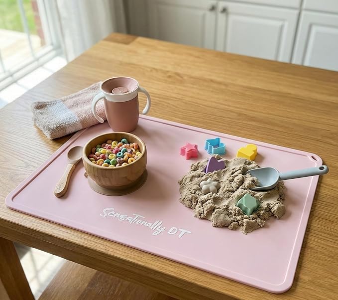 Pink - Premium Silicon Placemat for Toddlers - Non-Slip, Easy Clean Design, Kids Placemats for Dinning Table, Portable, Perfect Mess-Free Mealtime & Playtime