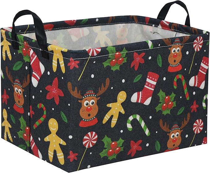 TIBAOLOVER Rectangular Christmas Basket Tree Gift Baskets for Families Cute Baby Storage Bin Kids Storage Bin Toy Organizer Box Christmas Room Decor for Parties(Black)