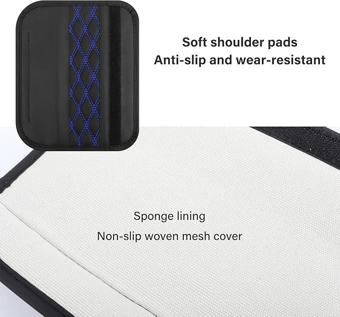 2PCS Car Seat Belt Cover Pads,Leather Seatbelt Covers Protect Shoulder and Neck Car Accessories Interior,Universal Car Seat Strap Pads Car Decorations for Most Cars Trucks (Black/Blue)