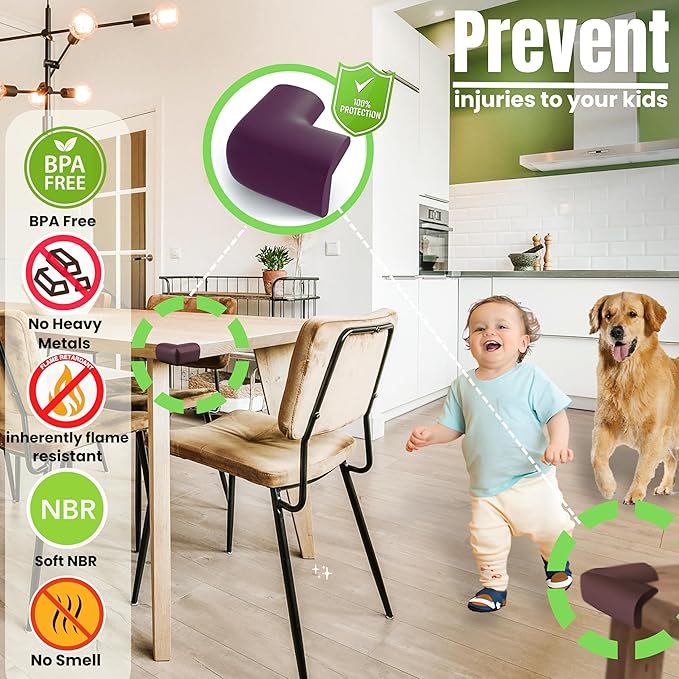 Soft Foam Corner Protectors for Baby, Bed Frame Corner Guards, Sharp Edge Desk Furniture Safety Cover Bumpers for Kids, 3M Adhesive Pre-Taped Rubber Padding Cushion (Coffee Brown, 4 Pack)
