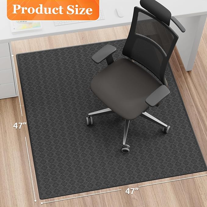 KMAT Office Chair Mat, 47x47in Heavy Duty Hardwood/Tile Floor Protector, Floor Mat Computer Desk Mat for Rolling Chairs, Work, Study, Office, Black
