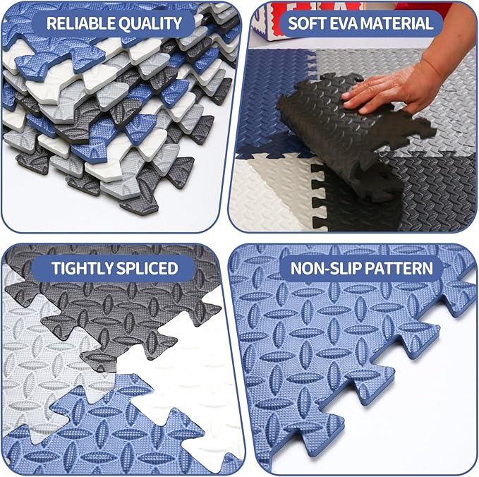 Coolcandy Baby Foam Play Mat 16Pcs with Edge Strips, 4 Colors Interlocking Floor Tiles, 0.4″ Thickened Non-Slip Puzzle Floor Mat for Infants Toddlers Playroom & Daycare