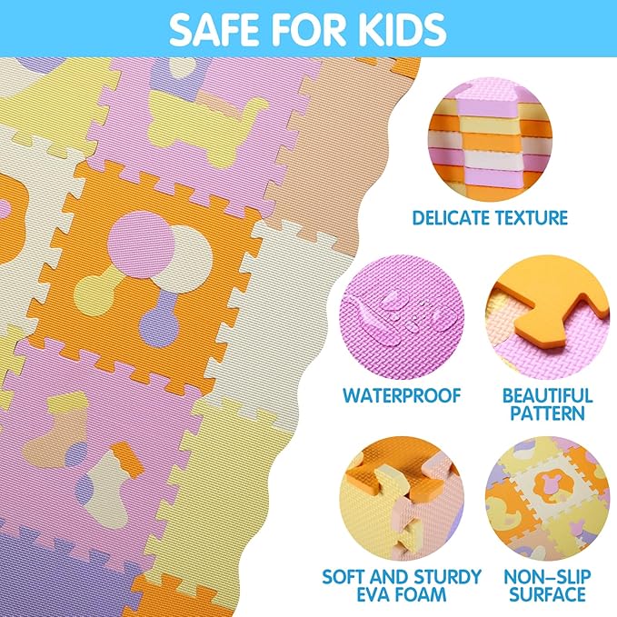 Tamiplay Foam Play Mat for Kids，25Pcs Square Interlocking Puzzle Floor Mat，Baby Play Mat Floor Mat Foam Puzzle Playmat for Toddlers with Fence（Comprehensive-CSH013
