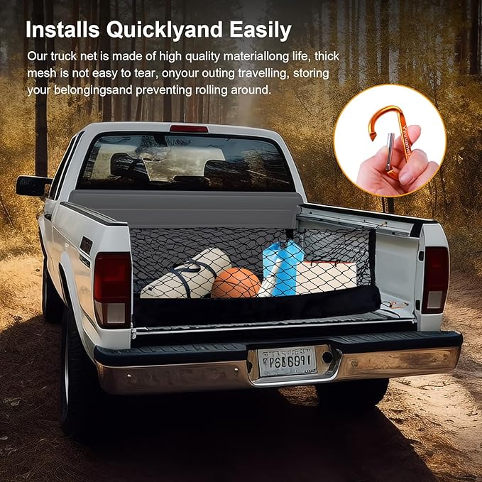 Envelope Style Cargo Net Compatible with Toyota Tacoma 2004-2025, Highly Elastic Truck Bed Cargo Net for Tacoma Accessories, Heavy Duty Carabiners -Storage Bag