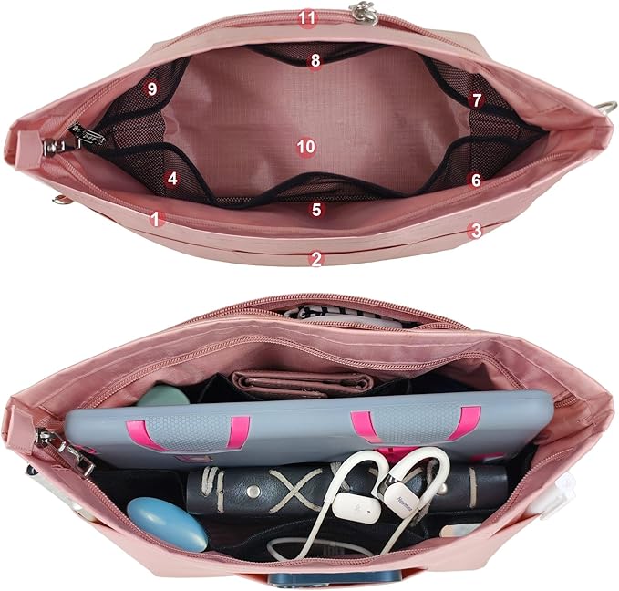 Time Wing Handbag Tote Purse Organizer Insert Bag Liner Shaper Pocketbook Divider Zipper 11 Pockets Compartments X Large Pink