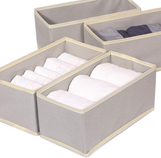 DIOMMELL Foldable Cloth Storage Box Closet Dresser Drawer Organizer Fabric Baskets Bins Containers Divider for Clothes Underwear Bras Socks Lingerie Clothing,Set of 9 Grey 090