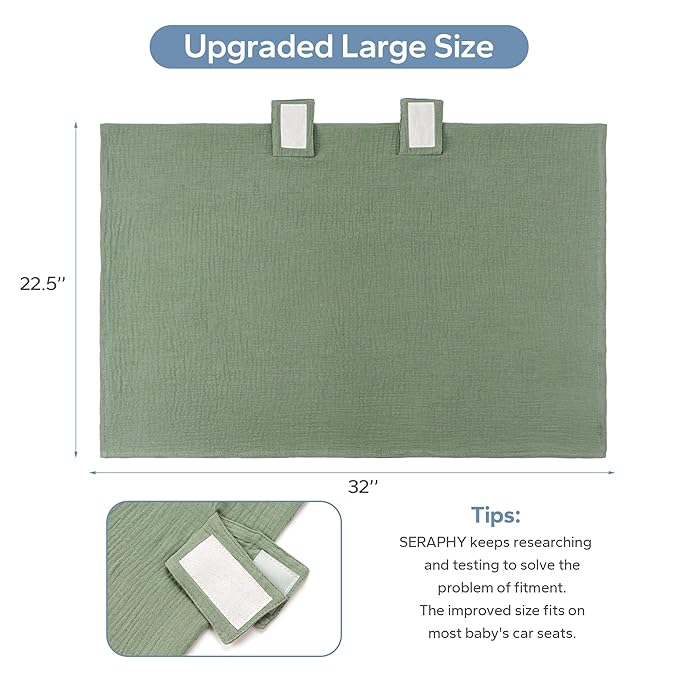 SERAPHY 100% Muslin Cotton Car Seat Cover Baby, 2 Pack Universal Carseat Covers Baby Boy Girl, Breathable Car Seat Canopy, Soft Infant Car Seat Cover for Summer and Winter—2 Pcs Green&Forest