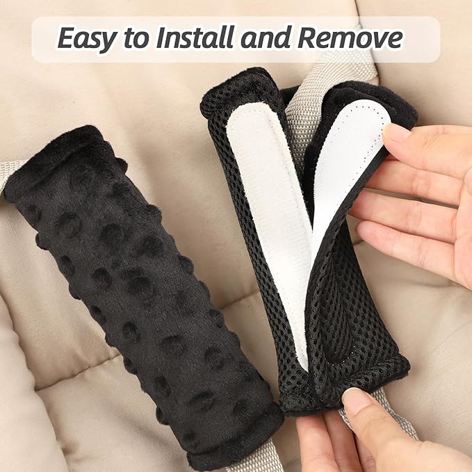 WINGHENLEE Baby Car Seat Strap Pads, Toddler Car Seat Strap Shoulder Covers for Baby Kids, Double-Sided Car Seat Belt Covers for Stroller/Pushchair/Baby Swing, Soft Flannel & Mesh, Black