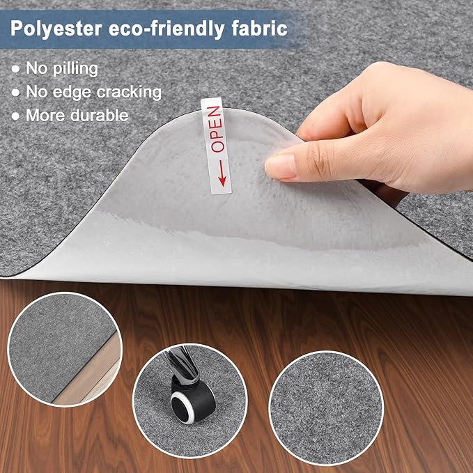 2 Pack Office Chair Mat for Hardwood Floor, 55"x35" Desk Chair Rug, Large Anti-Slip Floor Protector for Home Office Light Grey (Roll Packaging)