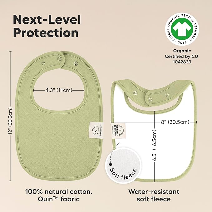 KeaBabies 8-Pack Organic Baby Bibs for Girls, Boys - Quilted Cotton Cloth Baby Drool Bibs for Drooling and Teething Toddler, Newborn, Infant, Soft & Super Absorbent (Driftwood)