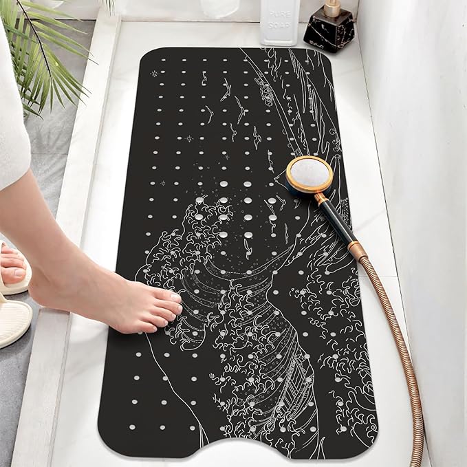 Non Slip Bathtub Mat, Flower Bath Mat for Tub, Extra Long Bathtub Mat Shower Mat with Suction Cups and Drain Holes for Elderly Kids Toddler Baby 40 X 16 Inch