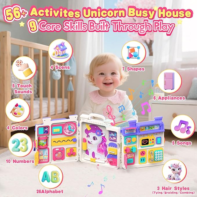ELFJOY Montessori Toys for 1 Year Old Girl Gifts, Busy Board for 1 2 Year Old - 56+ Activities Bilingual Early Educational Learning Toddler Baby Girl Toys, First Birthday Gifts for 1 2 Year Old Girls