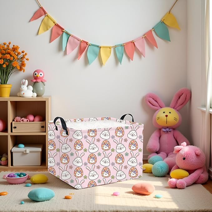 TIBAOLOVER Easter Basket Bunny Pink Baby Girls Cute Kids Toy Storage Bin Organizer Shelf Book Rabbit Room Decor (Pink Rabbit)