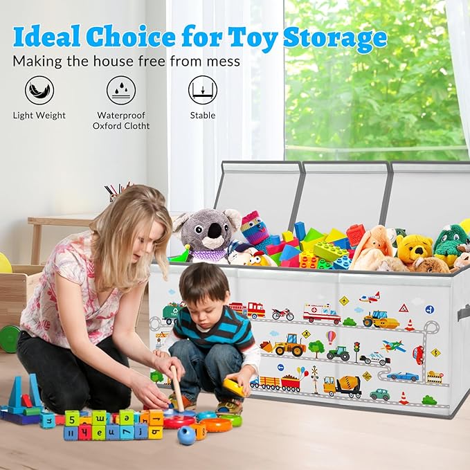 decalsweet Kids Toy Box Storage Chest Collapsible Storage Bin with Lids Handles for Boys Girls Toddler, Large Kids Toy Organizer Box for Kidsroom Bedroom Playroom Nursery,37.7"x12.5"x15.7"