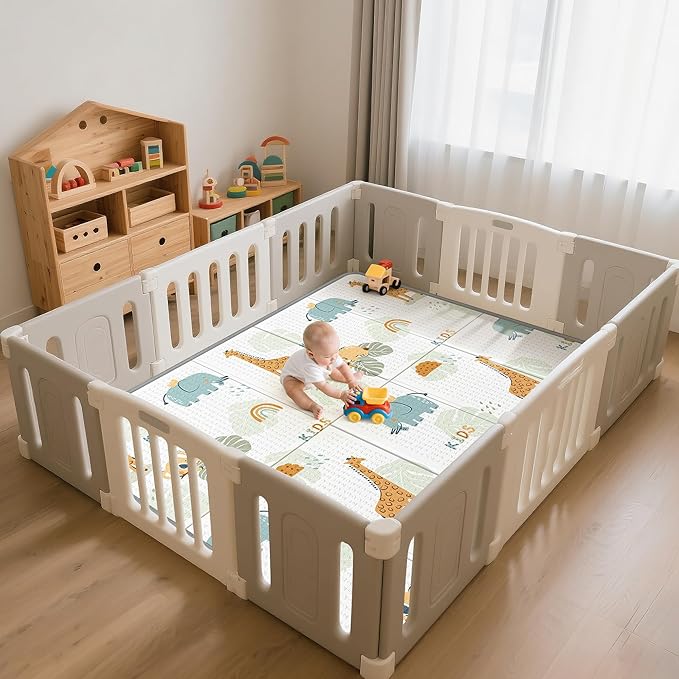 Foldable Baby Play Mat for Floor, PIGLOG 79x71 Extra Large Crawiling Play Mat for Babies, Waterproof & Portable Tummy Time and Non-Toxic Soft Foam Playmat for Infants, Toddlers