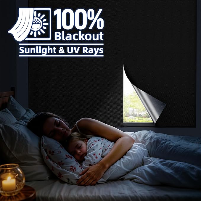 Magnetic Blackout Window Cover with Strong Magnets – 75" x 58" Portable Blackout Curtains for Bedroom, No Drill Black Out Blinds & Temporary Black Out Shades for Windows Film RV Travel Skylight-Blacks