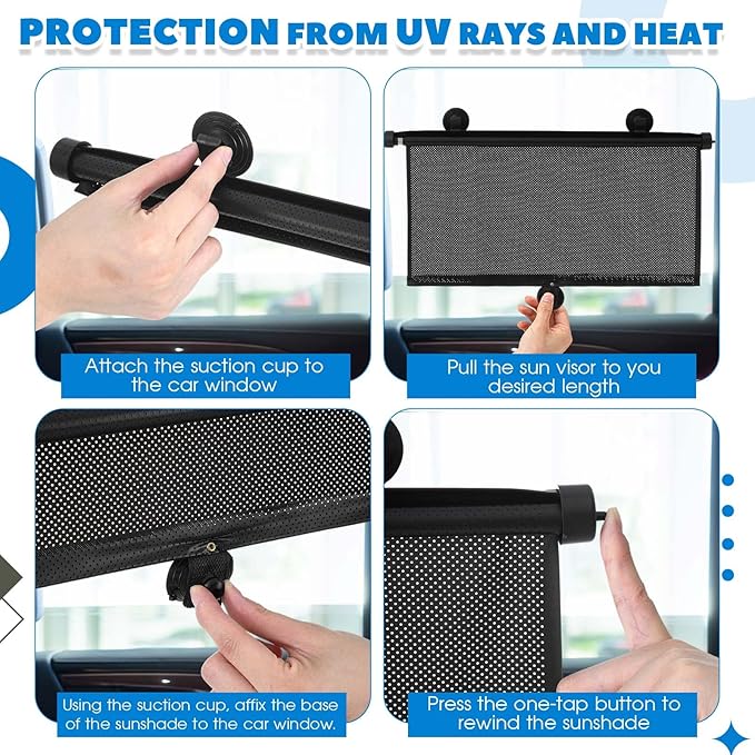 Blosssound 2 Pack Car Side Window Sun Shades Extra Wide Retractable Window Shades for Car Blocks Heat Roller Sunshade Visor for UV Rays Glare Protection Accessories (19.6 × 23.6 Inch)