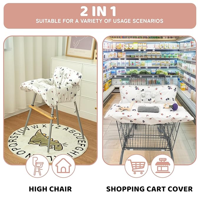 Shopping Cart Cover for Baby 2 in 1 High Chair Covers for Restaurant Comfortable Grocery Cart Seat Covers for Infant, Toddler Universal Suitable for Most Shopping Carts Machine Washable, Fig