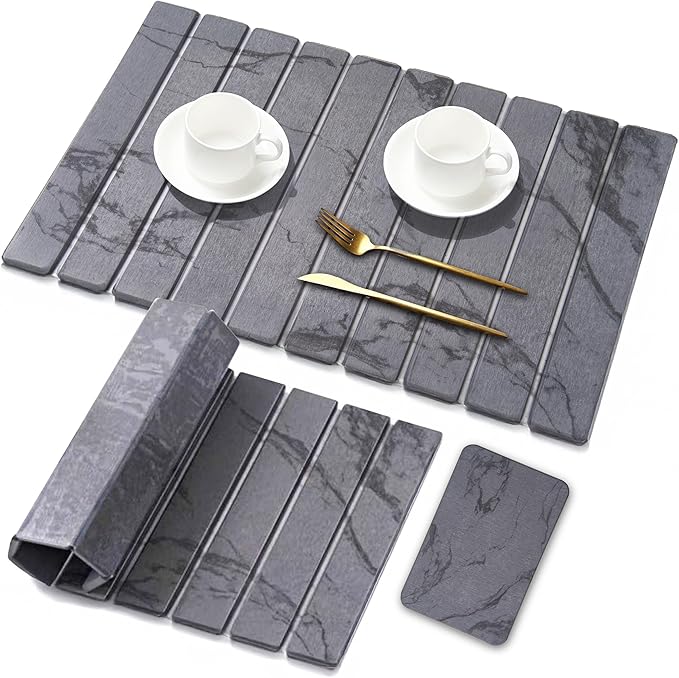 Large Stone Dish Drying Mat for Kitchen Counter, 2PCS Stone Drying Mat for Kitchen Counter, Foldable Water Absorbing Diatomaceous Earth Drying Pad for Bottles Dish Cups(Dark Gray 24"×16" & 8"x5")