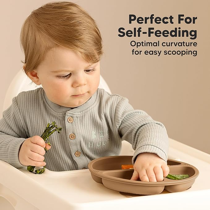 KeaBabies Suction Plates for Baby, Toddler - 3-Pack 100% Silicone Toddler Plates with Suction, Divided, BPA-Free Baby Led Weaning Essentials for Kids, Dishwasher, Microwave Safe, Durable (Burgundy)