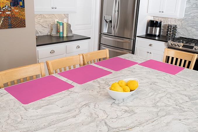 GASARÉ, Placemats Set of 4, Silicone Placemats, Table Mats, Non-Slip, Easy to Clean, Heat Resistant, Flexible, 20% Thicker, 16 x 12 inches x 1.1mm, Pink