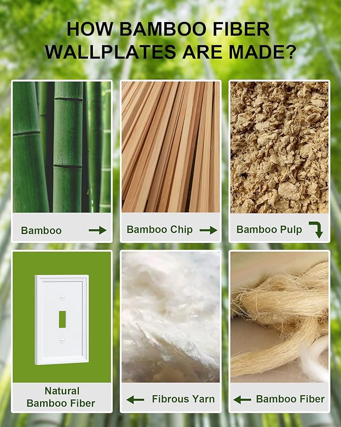 6-Pack Single Toggle Light Switch Covers Wall Plate, Pure White Decorative Switch Plate Covers, 1 Gang Natural Bamboo Fiber Wall Plate, Corrosion Resistant