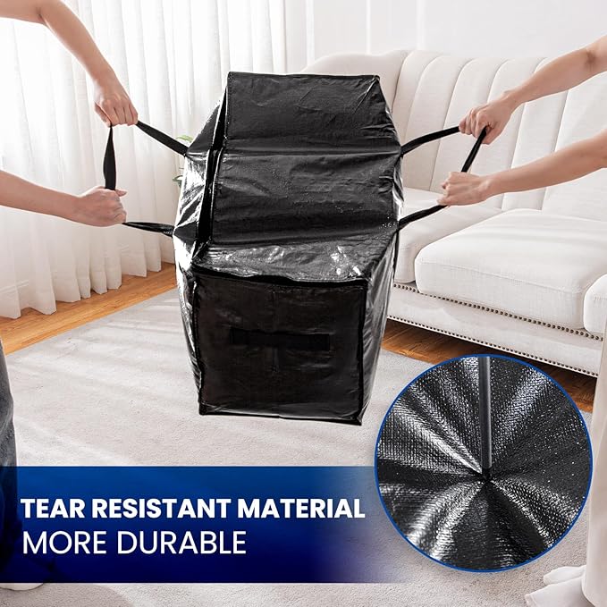 TAILI Extra Large Moving Bags, 8 Pack Black Heavy Duty Totes for Storage with Visible Window, Wrap Around Handles, Storage Bags for Space Saving, Alternative to Moving Boxes
