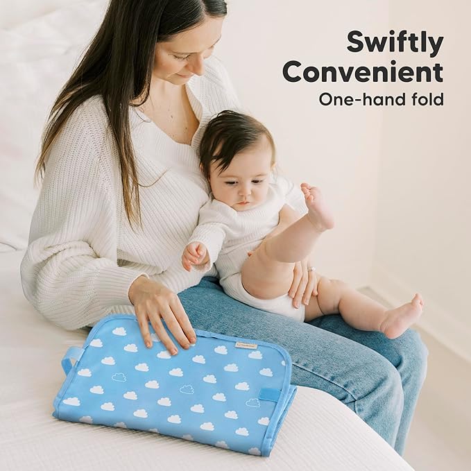 KeaBabies Portable Diaper Changing Pad, Easy Wipe Clean - Foldable Waterproof Baby Changing Mat for Diaper Bag, Compact, Lightweight, 25x13 Newborn, Infant, Baby Changer Travel Essential (Cloud)