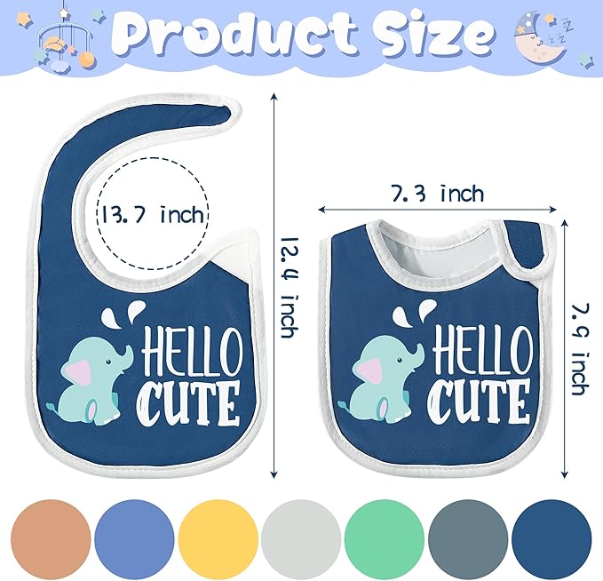 2ooya 7Pcs Cotton Waterproof Baby Bibs Hook Loop Closure Newborn Bib Keepsake Baby Gift for Drooling Feeding Eating