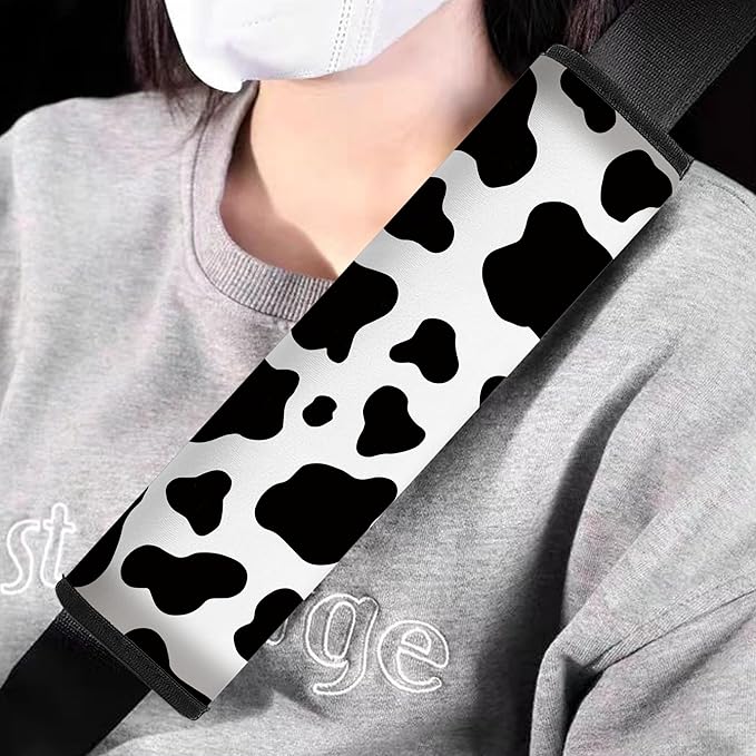 Mokiwala Car Seat Belt Pad Cover, 4-Pack Soft Car Safety Seat Belt Strap Shoulder Pad for Adults and Children, Suitable for Car Seat Belt, Backpack, Shoulder Bag (Cow Pattern)
