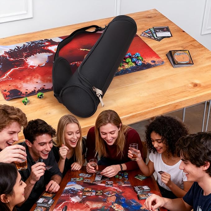 MTG Playmat Tube Case Storage Carry Bag Gaming Playmat Container for 14Inch or 15Inch TCG/MTG Playmat With Adjustable Shoulder Strap