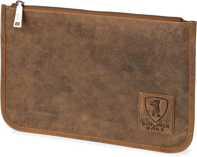 BERLINER BAGS Vintage Genuine Leather Document Organizer Theo XL, Passport Holder and Travel Wallet - Brown