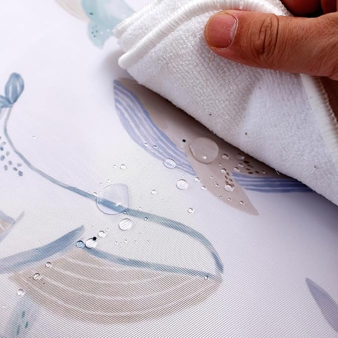 Baby Splat Mat for Under High Chair, 51 x 51 Inch Wipeable Splash Mat，Floor Protector，Wipe-Clean Tablecloth and Playing Mat (Whale)