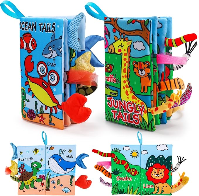 2PCS Baby Books 0-6 Months Infant Toys 0-3 3-6 6-12 Months Baby Tummy Time Sensory Toys 3 4 6 Month Newborn Essentials Must Haves Crinkle Touch Feel Busy Book for Babies Boys Girls Easter Shower Gifts