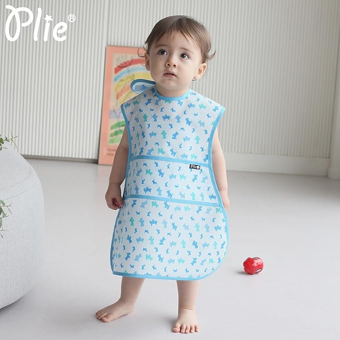 Plie Long Sleeve Waterproof Bib for Toddlers – Soft Feeding Smock for Baby Mealtime, Self-Feeding,BPA-Free, Easy Clean
