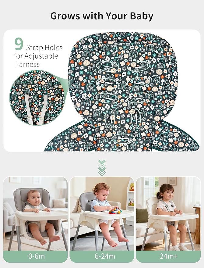 Baby High Chair Cover, Machine Washable High Chair Cushion Pad, Waterproof & Soft, Fits 3-5 Point Harness Chairs, High Chair Replacement Cover for Home & Restaurant Use Green