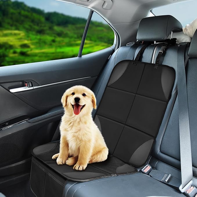 Musclez Baby Car Seat Protectors for Child Car Seat, Baby Car Seat Cover Waterproof 600D Fabric Padding Non-Slip Backing 2 Mesh Pockets, Carseat Protector for Travel Vehicles Baby Pets (Black-1pcs)