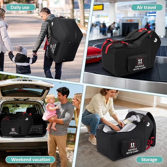 RAINSMORE Infant Car Seat Travel Bag for Airplane Compatible with All Nuna Pipa Car Seat and Base Chicco KeyFit 30 and Base Padded Car Seat Backpack for Travel Carseat Gate Check Bag with Side Pocket