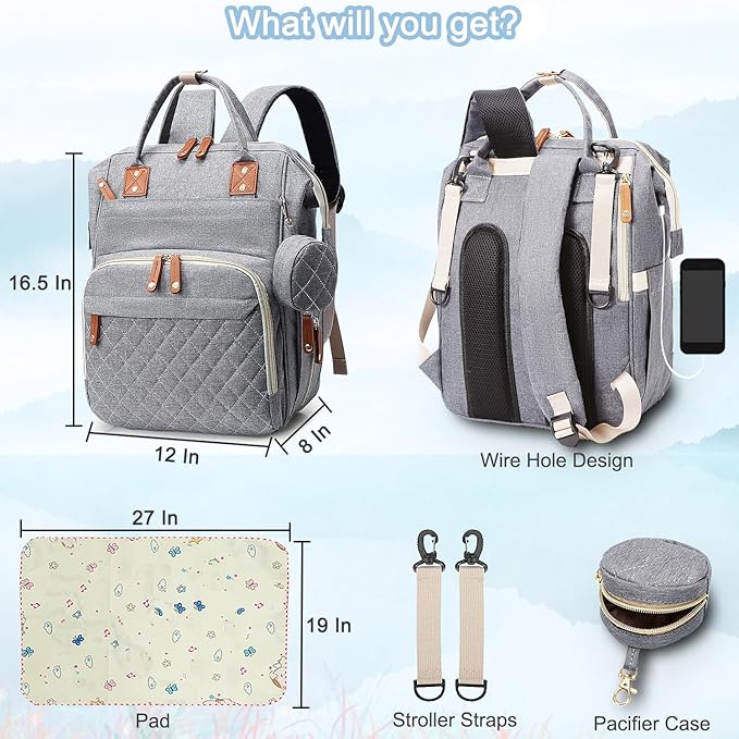 SHITIESHOU Diaper Bag Backpack Baby Bag, Baby Girl Boy Diaper Bag for Dad Mom with Pad, 16 Pockets, Pacifier Case, Large Diaper Bags Unisex for Travel (Grey)