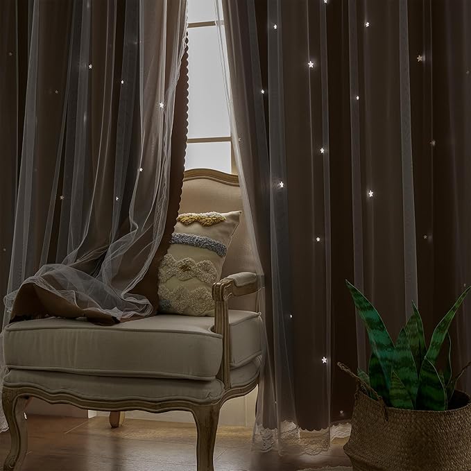XiDi Blackout Curtains for Bedroom Windows - 96 in Long, 52 in Wide, 2 Panel Brown Unicorn Pattern for Girls & Kids Room Decor