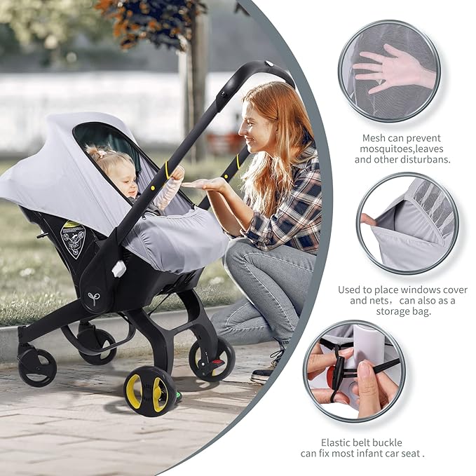 Car Seat Covers for Babies, Original Infant Car Seat Cover for Boys Girls, Kick-Proof Carseat Canopy with Adjustable Breathable Mesh Peep Window & Pocket, Universal Carrier Cover Newborn Shower Gift