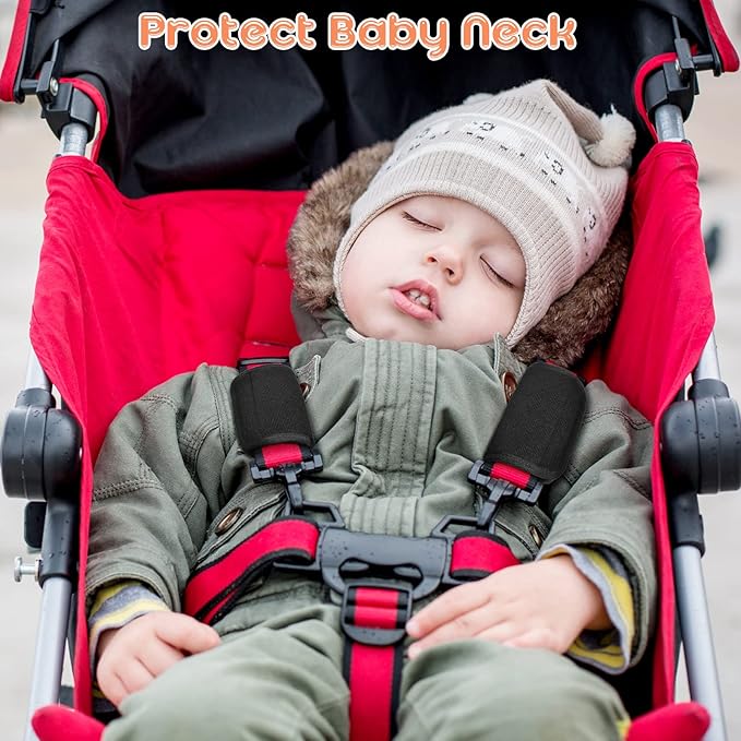 Riakrum 6 Pieces Baby Car Seat Strap Covers Soft Belt Pads Cover for Kids Car Seat Straps Shoulder Pads Infant Stroller Strap Covers Safety Belt Cushion for Boy and Girl(Black)