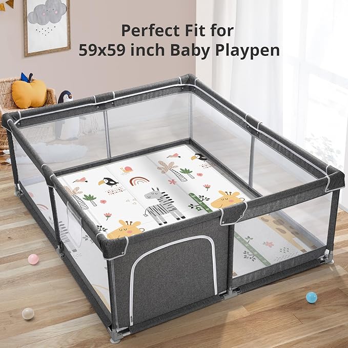 PLGLOG Baby Play Mat,59"x59" Foldable Play Mat,Reversable,0.8" Thick Waterproof Baby Floor Playmate for Babies Crawling,Toddlers,Infants,Play & Tummy Mat,Giraffe