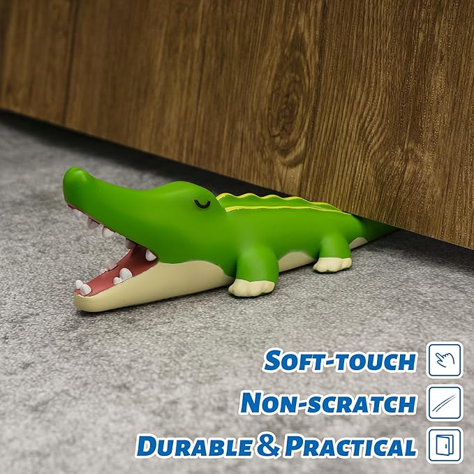 Cute Door Stopper, Cartoon Crocodile Animal Door Stop, 1 Pack Decorative Door Wedge for Home and Office Floor(Patented)