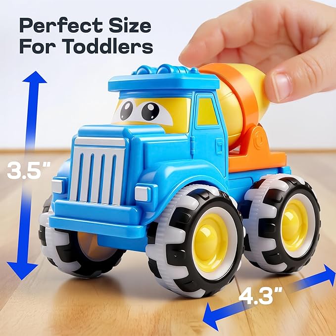 Vroomix Jova GlowRover 3 Pack Monster Truck Toys, City Construction Cars with LED Light Up Wheels, Friction Powered Cars for Toddlers Boys Girls 18M+, Birthday Gifts for Christmas